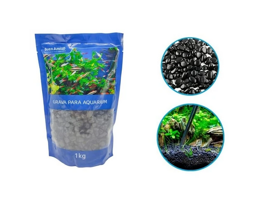 GRAVA PARA AQUARIUM BUEN AMIGO 1 KG COLOR NEGRO