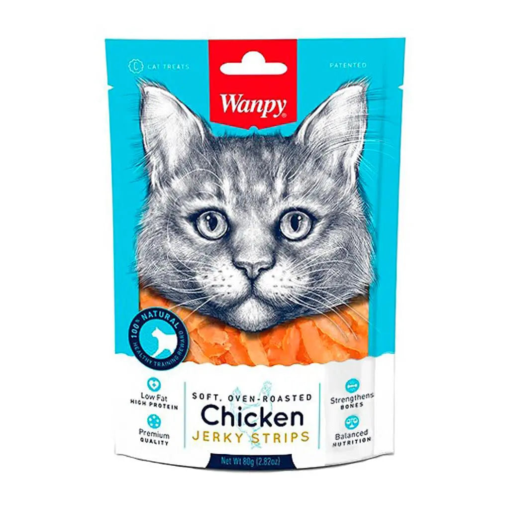 WANPY SOFT CHICKEN JERKY STRIPS 80GR